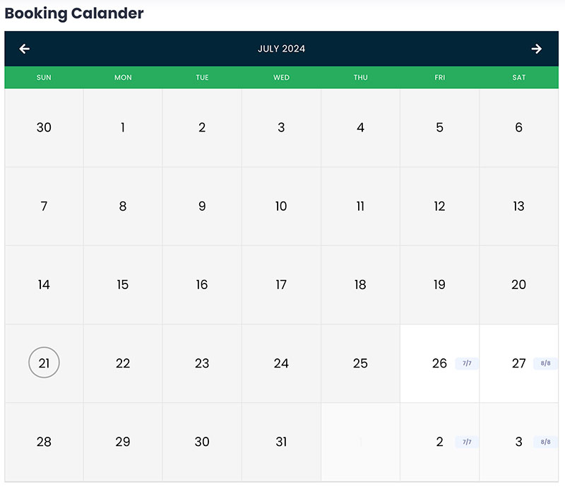 Arrive booking calendar